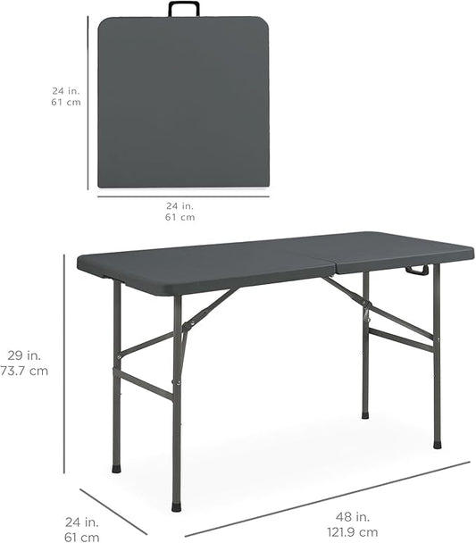 Best Choice Products 4ft Plastic Folding Table, Indoor Outdoor Heavy Duty Portable w/Handle, Lock for Picnic, Party, Camping - Dark Gray