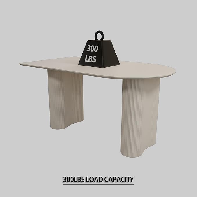 63'' Dining Table, Cream White Modern Kitchen Table, Oval Dining Room Table and Chairs Set of 4-6, Indoor Dining Table for Kitchen, Bar, Living Room, Breakfast Nook