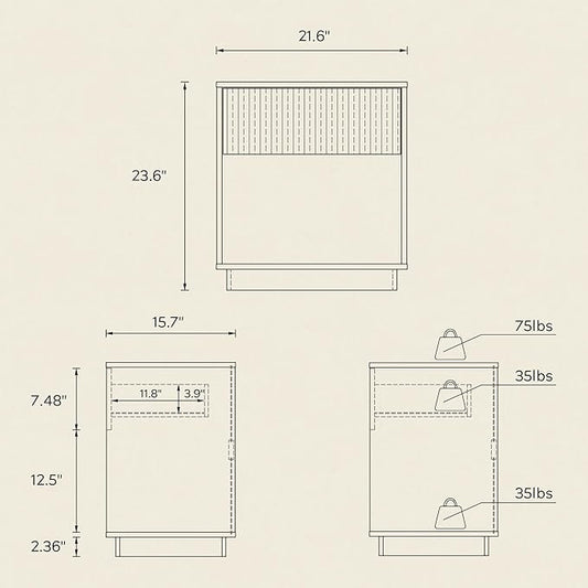 Fluted End Table with Drawer, Modern Wooden Nightstand Bed Side Table with Storage Shelf Bedside Night Stand for Bedroom Living Room Sofa, Natural Oak