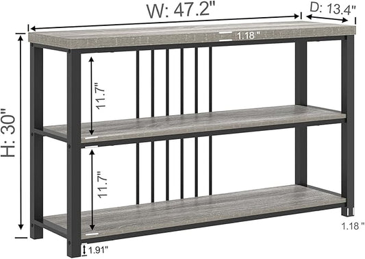 FOLUBAN Console Tables for Entryway, Sofa Table with 3 Tier Storage for Living Room Hallway Foyer Behind Couch, Rustic Light Grey