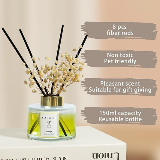 Reed Diffuser Set,5.07 fl oz (150 ml) - Orange Oil Diffusers with 8 Reed Sticks,Home Fragrance Reed Diffuser for Bathroom Shelf Decor