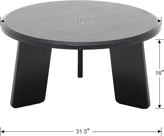 Mid Century Modern Coffee Table Wood Living Room Table Cute Round Coffee Table Center Table Side Table for Living Room Office Reception Room, Black