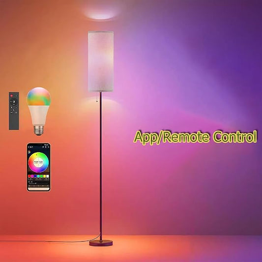 Floor Lamp for Living Room, Modern Standing Lamps with Lampshade, Minimalist Tall Lamp with Chain Switch for Living Room, LED Bulb Included (Beige Shade-RGB Bulb)