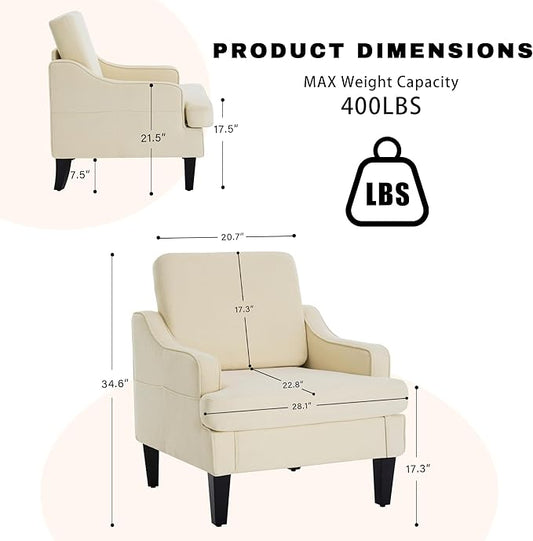 Accent Chair for Living Room,Mid-Century Arm Chair Fabric Living Room Chairs,Upholstered Reading Chair for Bedroom,Single Sofa Chair with Wood Legs for Apartment,Beige