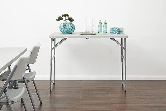 Office Star Resin Multipurpose Rectangle Table, 4-Feet Long, Height Adjustable, Center Folding Table, Light Gray
