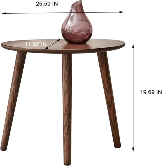 Walnut Side Table,Oval End Table - FAS-Grade North American Oak,17.5''D x 25.6''W x 19.7''H Modern Solid Wood Side Table with Triangle Legs,Compact for Small Spaces,Easy Assembly
