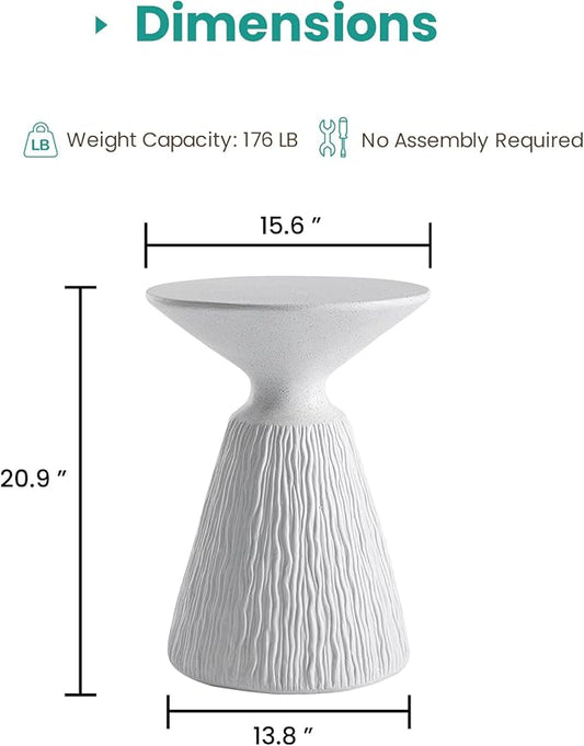 SUNBURY Outdoor Side Table, Round Concrete Side Table, Mushroom End Table for Plant Stand, Modern Accent Table, Marble Garden Stool for Patio, Poolside, Spotted White