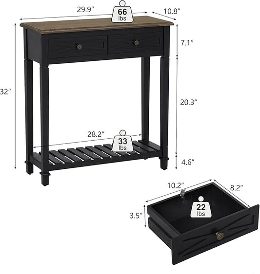 Kinfant Console Table with 2 Drawers, Narrow Entrance Table with Storage Shelf for Entryway, Living Room,Small Entryways, Hallways, Foyer Corridors, Behind The Sofa, Black