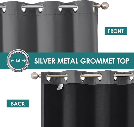 ChrisDowa 100% Blackout Curtains 63 inch Long for Bedroom with Black Liner, 2 Thick Layers Total Blackout Thermal Insulated Grommet Window Curtains 2 Panels Set (Grey, 38 x 63 Inch)