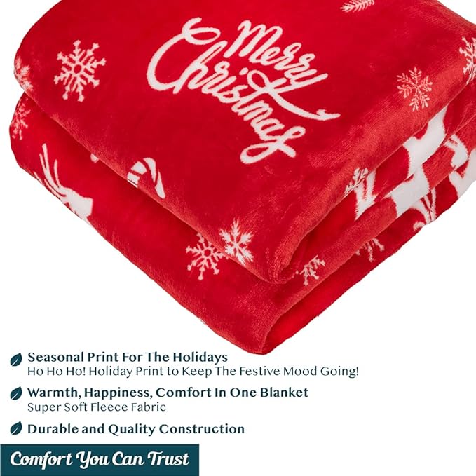 PAVILIA Premium Christmas Sherpa Throw Blanket | Christmas Decoration Gift, Fleece, Plush, Warm, Cozy Reversible Microfiber Holiday Blanket | Red Reindeer - 60x80 Twin
