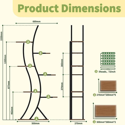 Indoor Plant Shelf Featuring Grow Lamp, 60.24" High 7-Tier Exhibition Unit, S-Curve Corner Design for Floral and Foliage Showcase in Living Area, Patio, Balcony Décor