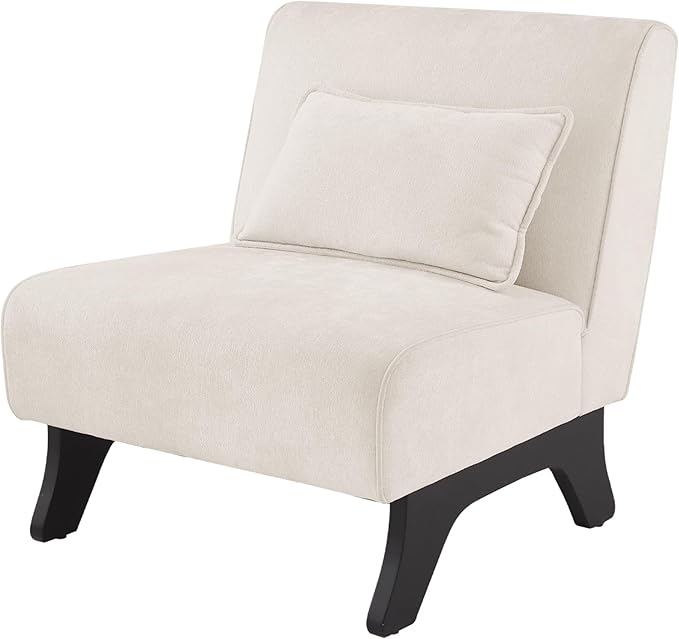 Set of 2 Upholstered Armless Accent Chair,Modern Comfy Living Room Chairs with Wooden Legs& Pillows,Lounge Sofa Side Chair for Bedroom Farmhouse Reading (Beige, 2 PCS)