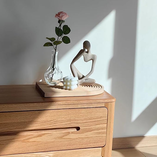 BOPART Sandstone Thinker Statues Home Decor Resin Small Thinker Sculpture Coffee Table Decor Modern Abstract Figurine for Living Room Office Desk Decor