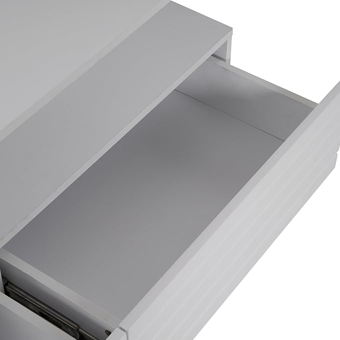 Modern White Rectangular LED Lights Coffee Table with 2 Drawers in 47.2"