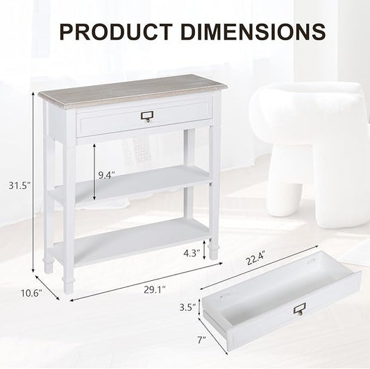 kinbor Accent White Console Table with Drawer and Shelf, Wood Sofa Table with Storage for Entryway Hallway Living Room