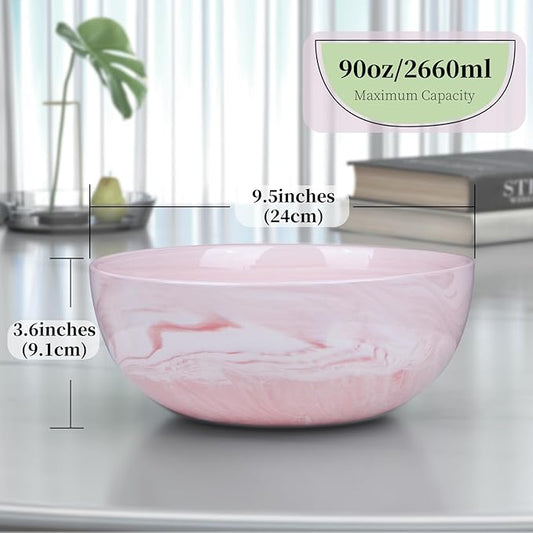 Large Decorative Fruit Bowl, Marble-patterned Ceramic Bowl for Coffee Table Entryway Kitchen Modern Home Decor Centerpiece 9.5 Inches, Pink