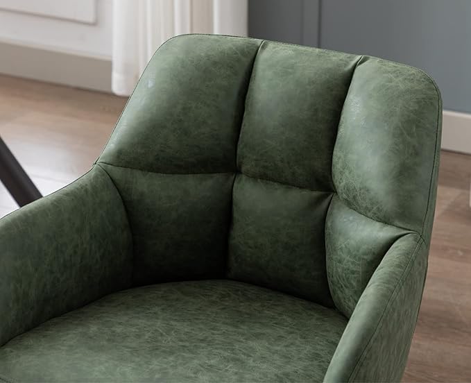 EALSON Comfy Leather Desk Chair Modern Computer Task Chair no Wheels Swivel Accent Chair with Mid Back Arm Chair for Living Room/Bedroom/Home Office, PU Green