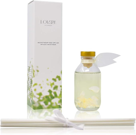 LOVSPA Reed Diffuser Set, Jasmine Vanilla Scented Oil Diffuser with Sticks, Home Fragrance Accessories for Bathroom Shelf Decor, Aroma Diffusers for Home or Office Desk, USA Made
