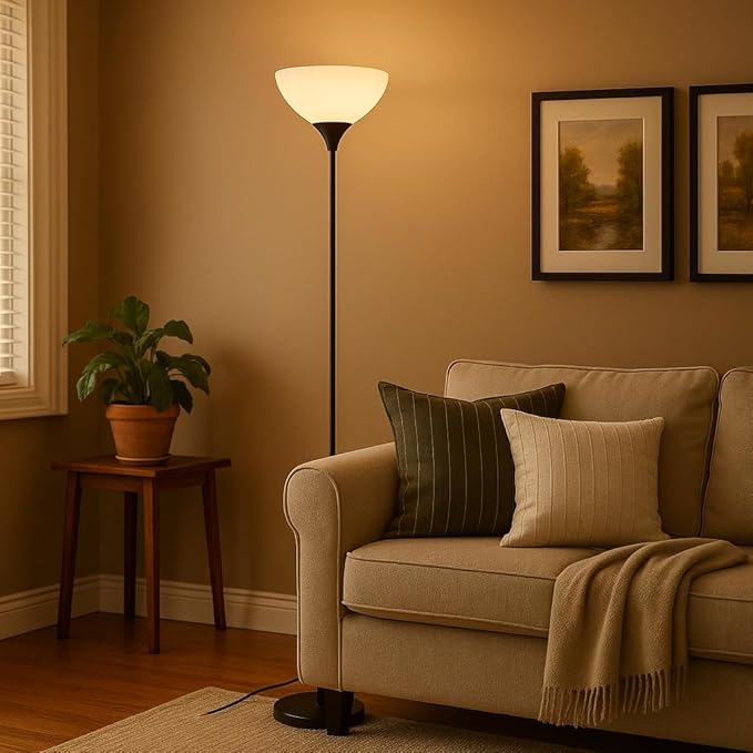 PESRAE Floor Lamp, Remote Control with Stpeless Color Temperatures and Brightness, Torchiere lamp for Bedroom, Living Room, Bulb Included (Matte Black)