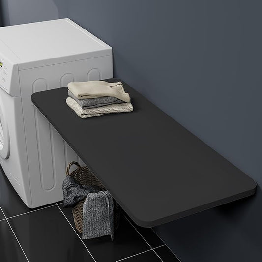 Wall Mounted Folding Table 47.2”L x 19.7”W, Laundry Folding Table with Heavy Duty Metal Collapsible Shelf Brackets, Wall Mounted Desk Fold Down for Small Spaces, Black