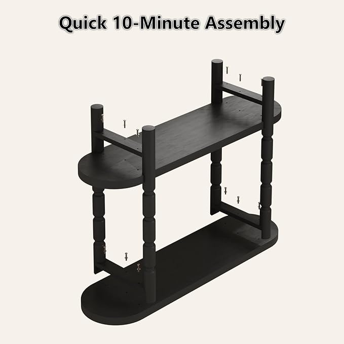 Farmhouse Entryway Table with Storage-43.4" Narrow Console Table with Solid Wood Legs, 2 Tiers Rounded Corners Sofa Tables for Living Room,Hallway, Entrance, Foyer, Black