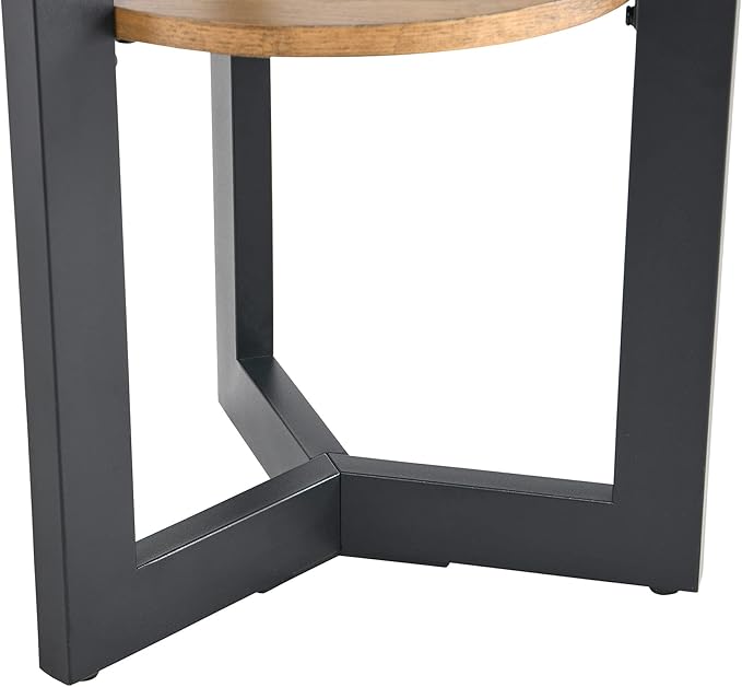 LEEMTORIG Round Side Table, 2-Tier High End Table Nightstand with Metal Legs, Modern Bedside Couch Table for Living Room, Bedroom, Office, Rustic Natural/Black, 19.3 x 19.3 x 24 inches BZ-1338