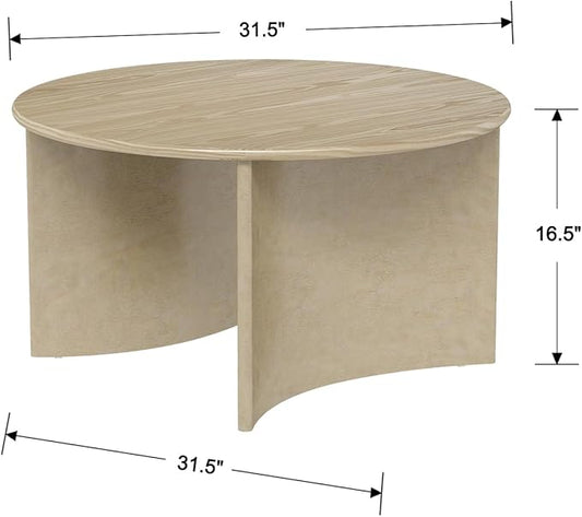 31.5" Mid Century Modern Coffee Table for Living Room, Round Table with Rubber Legs, Small Unique Cocktail Tea Table for Living Room Bedroom Apartment Small Space, Nutural