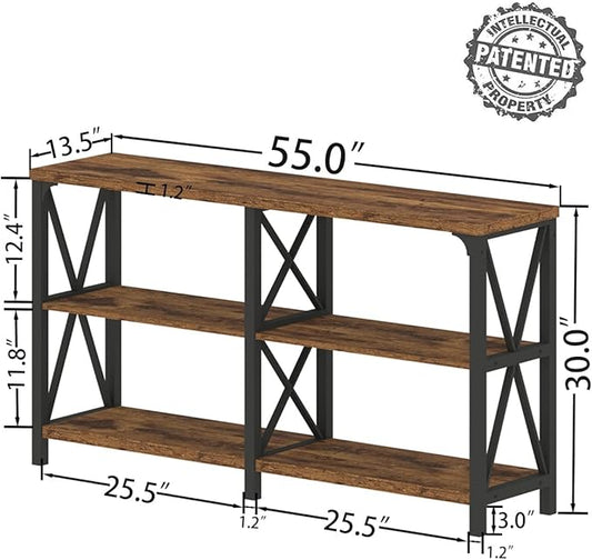 IBF Rustic Console Table for Entryway, Farmhouse Wood Sofa Table with Storage, Industrial Open Entry Table for Hallway, Modern Foyer Tables Behind Couch Shelf for Home Living Room, Rustic Brown, 55 In