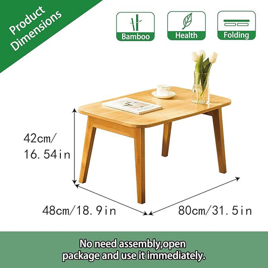 Coffee Table Foldable Mid Century Desk TV Stand with Open Storage Shelf Center Table for Living Room Furniture RV No Assembly, Natural (31.5IN)