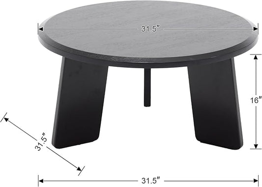 32" Round Coffee Table, Large Solid Wood French Country Accent Table, Farmhouse Side Table for Family/Office/Living Room/Sofa Couch End/Bedroom, Black