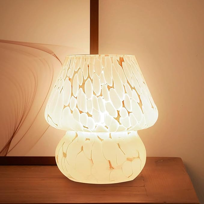 Mushroom Lamp Small Table Lamp for Bedroom, Bedside Lamps for Nightstand, Mushroom Decor Cute Mini Modern Mid Century Lamps, Aesthetic Home Living Room Decor(White)