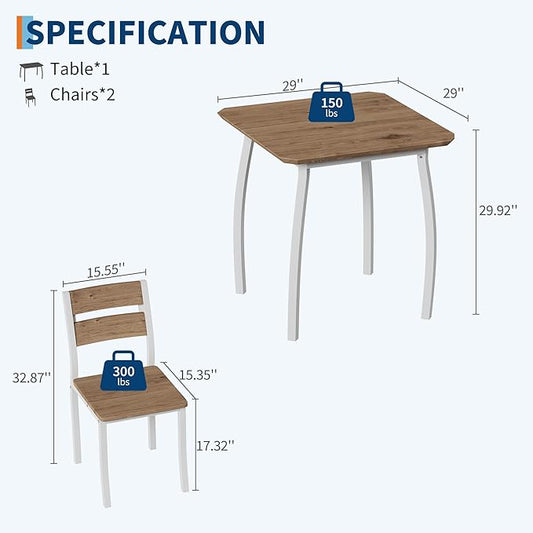 Small Dining Table Set for 2,3-Piece Kitchen Table Set with Thick Wood Grain Tabletop & 2 Upholstered Chairs & Metal Frame, Compact Table Set for Small Spaces & Kitchens & Dining Rooms(Natural)
