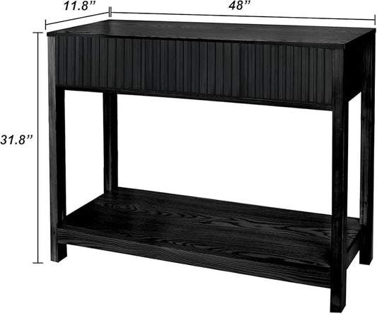 ZYBT Long Console Table with Storage, Fluted Entryway Table Slim Sofa Table Behind Couch, Foyer Entrance Table Black