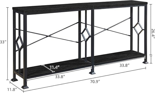 HOMISSUE Long Entryway Console Table, 70.9" Industrial Narrow Sofa Tables Behind Couch with 2 Tier Storage Shelf for Hallway, Living Room, Black