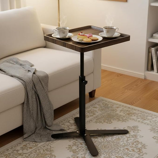 Simcat Adjustable Height Side Table TV Tray, C Shaped End Table, Couch Tables for Living Room, Bedroom, Corners and Office(Brown)