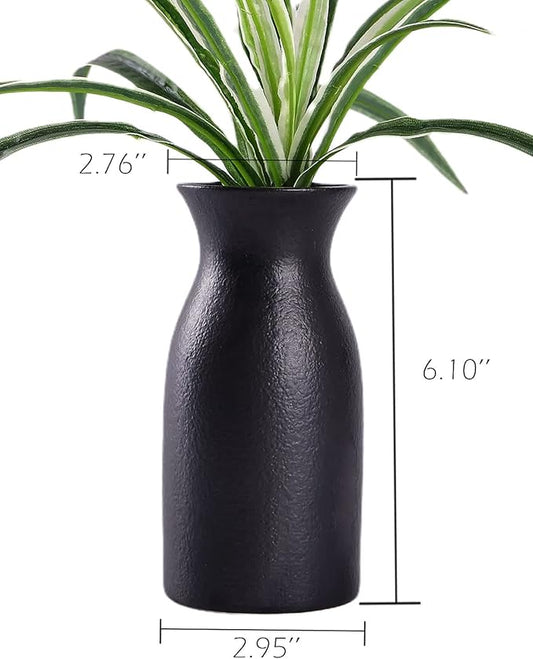 WHJY 6 inch Black Nordic Minimalist Matte Handmade Ceramic Vases, Japanese Zen Stoneware Flowerware, Floral Decorations, for Living Room, Study, Bedroom, Balcony, Bar - Short Black