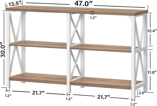 IBF Farmhouse Entryway Table, Wood TV Console Table, Rustic Metal Sofa Table, Industrial Hallway Tables with Storage Shelves, Modern Foyer Tables for Front Entry Way, White and Rustic Oak, 47 Inch
