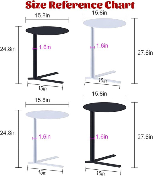 C Shaped Metal End Table, Small Round Side Table for Living Room, Bedroom, Office, Iron Accent Table for Sofa Couch, Drinking Tables for Cafes and Beverage Shops (Black, Heights 24.8in)