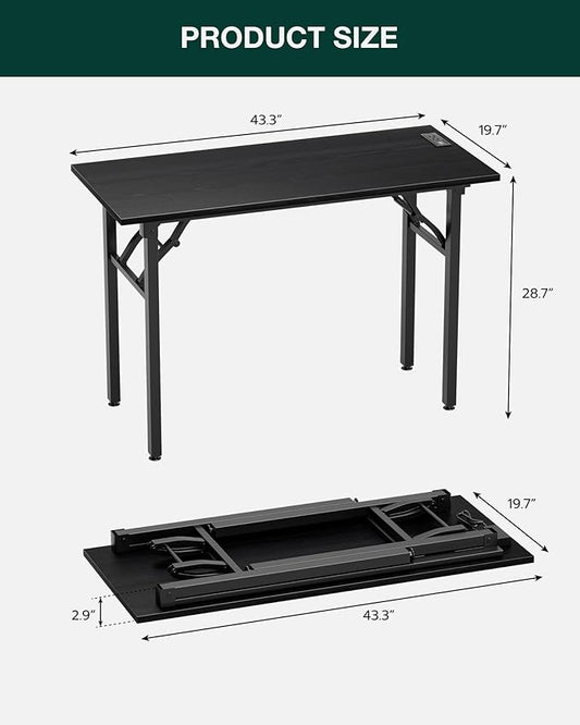 Frylr Small Folding Computer Desk – 43.3 Inch Portable Table for Craft and Study, Lightweight Desk for Small Spaces, Foldable Laptop Table Built-in AC/USB Outlets for Convenience, Dark Oak