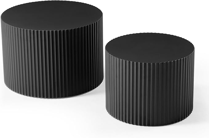 KEVINSPACE Coffee Table Nesting Tables Set of 2, Modern Round Coffee Table, Small Wooden Circle Accent Tables for Small Spaces Living Room Bedroom Balcony Drum Side Table No Need Assembly Black