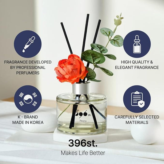 396 st. Peony Flower Reed Diffuser, Baby Powder(Also Known as Refreshing Air), 200ml(6.7oz) / Reed Diffuser Sets, Home Fragrance, Scented Oils, Home & Bathroom Décor