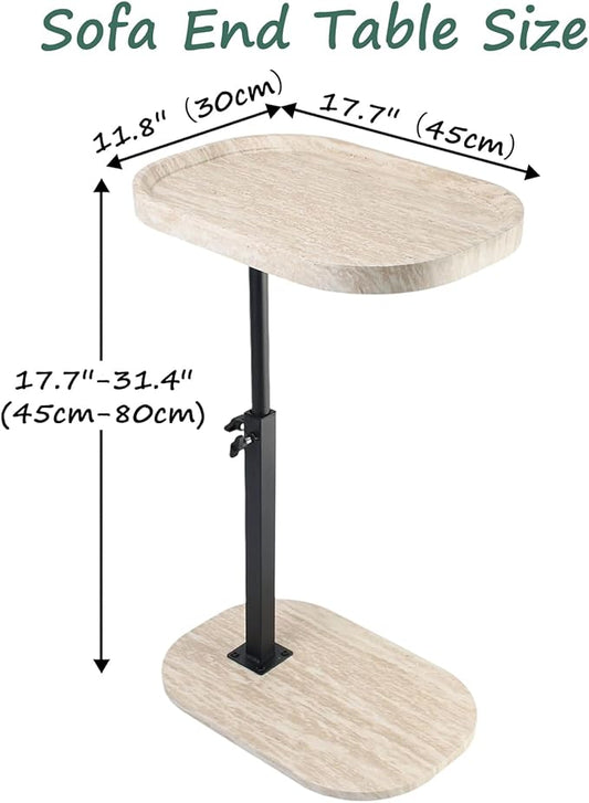 Adjustable C Shaped Side Table, C Table End Tables with Wheels for Sofa, 360° Swivel Sofa Tables for Livingroom,Bedroom,Study and Small Spaces (All White)
