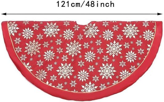 Flash World 36 Inch Large Christmas Tree Skirt Xmas Soft Cover Mat Decor Snowflake Collar Farmhouse Tree Skirt for Holiday Ornaments Party Home Indoor Decorations (Red-Cotton, 48INCH)