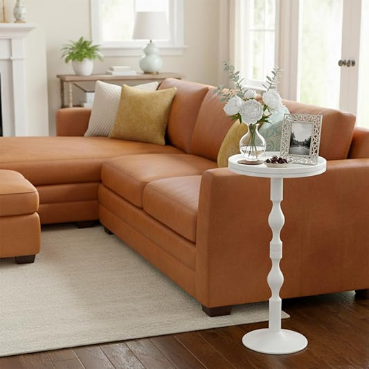 Small Round Drink Table,Pedestal Tables,Small Round Side Table for Narrow Spaces,End Table for Living Room, Bedroom, Bathroom,Balcony (White)