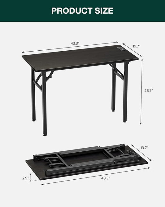 Frylr Small Folding Computer Desk – 43.3 Inch Portable Table for Craft and Study, Lightweight Desk for Small Spaces, Foldable Laptop Table Built-in AC/USB Outlets for Convenience, Charcoal Wenge