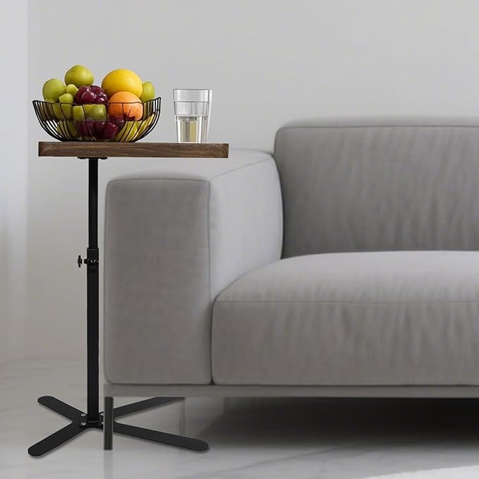 Simcat Adjustable Height Side Table TV Tray, C Shaped End Table, Couch Tables for Living Room, Bedroom, Corners and Office(Brown)