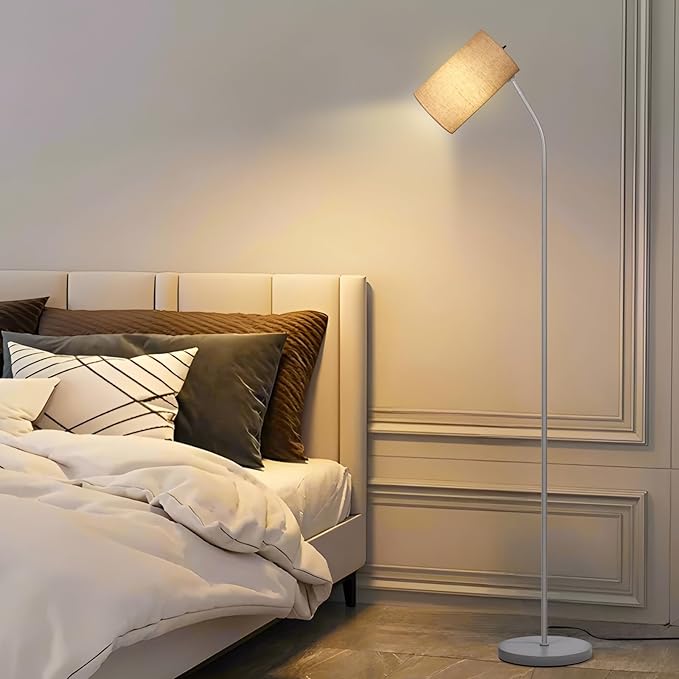 Standing Lamp for Living Room with Remote Control Light Bulb Adjustable Modern Reading Light,Floor Lamps for Bedroom,Office,Farmhouse, LED Bulb Included (Beige/Silver)