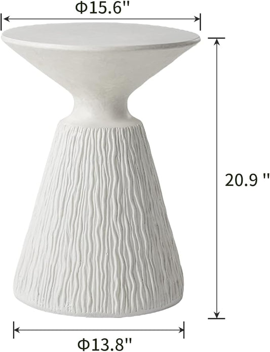 SUNBURY White Outdoor Side Table, Concrete Side Table, Mushroom Round Accent Table Plant Stand,Outside End Marble Garden Stool for Patio, Poolside, White