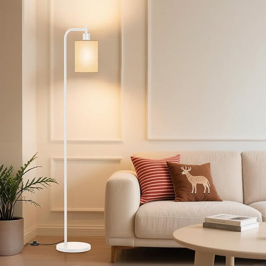Floor Lamp with Linen Shade, Dimmable Tall Standing Lamp with Remote Control & 3 Color Temperatures, Modern Floor Lamps for Living Room Bedroom Office Corner, 9W LED Bulb Included