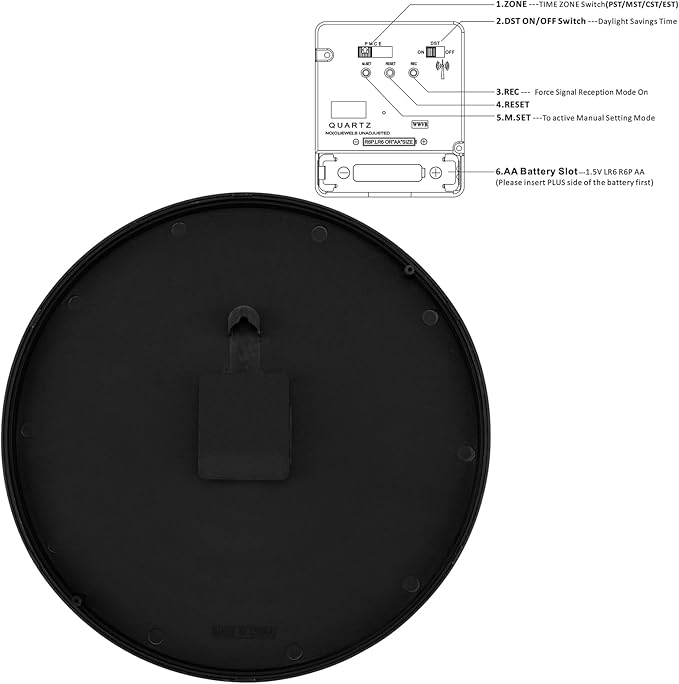 Foxtop Atomic Analog Wall Clock 12 Inch Battery Operated Round Modern Wall Clock Sets Automatically for Office Classroom Bedroom Kitchen Living Room (Black)